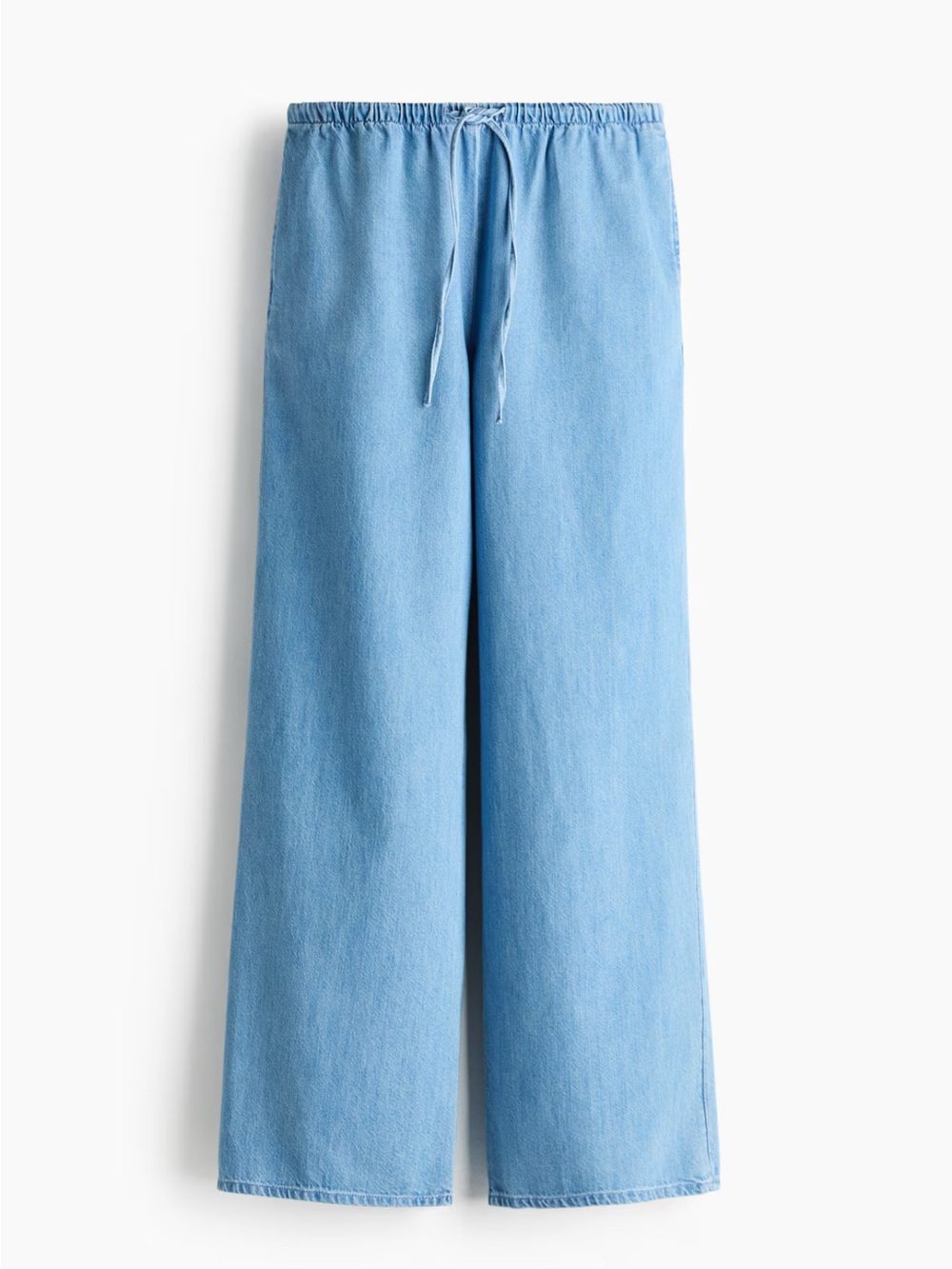 Light Wash Denim Drawstring Wide Leg Jeans - Picture 4 of 5